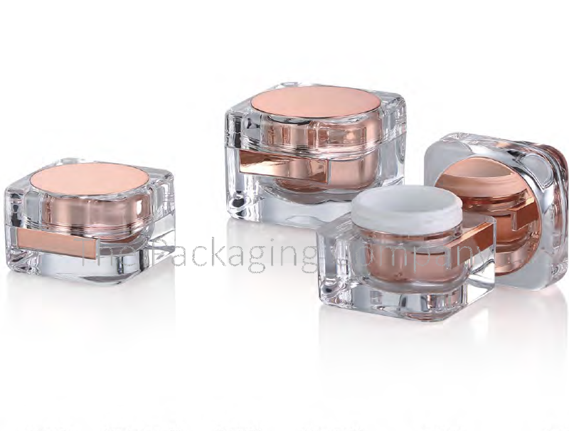 Square luxury thick double walled acrylic cream jar; custom printing and finish; 15, 30, 50 ml capacity
